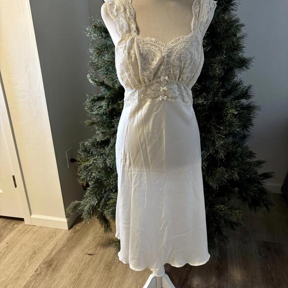Other - Vintage 1950's Fischer Heavenly Ivory Satin Lace Nightgown M